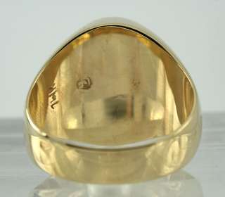   unique vintage glass and 14k yellow gold signet style ring measuring 5