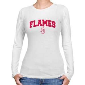  UIC Flames Ladies White Logo Arch Long Sleeve Slim Fit T 