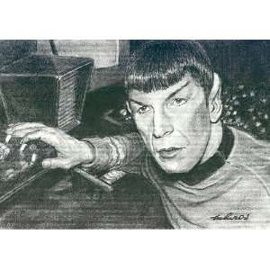  Spock From Star Trek Portrait Charcoal Drawing Matted 16 