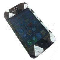 Apple iPhone 4 Black Grey White Plaid Argyle Fabric Hard Snap On Cover 