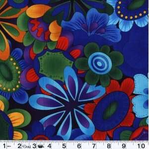    Wide Bright Flowers Blue Fabric By The Yard Arts, Crafts & Sewing