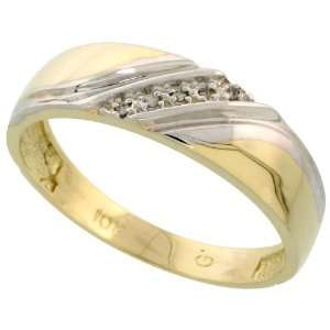 10k Gold Mens Diamond Band, w/ 0.03 Carat Brilliant Cut Diamonds, 1/4 