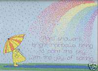 Finished Cross Stitch April Showers Rainbow  