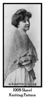 1908 Vintage Square Shawl Knitting Pattern Lacy Feminine Knit Gibson 