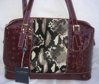 ARCADIA Polo Red Patent Leather w/ Fur Handbag Purse HC3857  