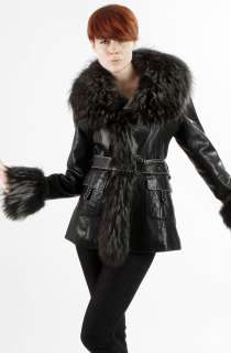 United Face Womens New Luxury Black Brown Leather Jacket Raccoon Fur 