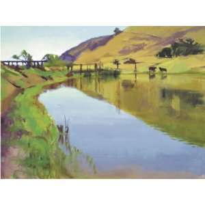  Reservoir with Two Cows by Marcia Burtt, 47x35