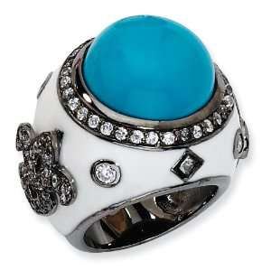  Black plated Sterling Silver Enamel Simulated Turquoise 