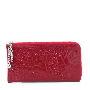  Floral Pattern Embossed Faux Patent Leather Wallet Clutch 