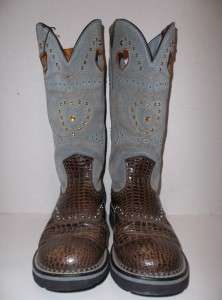 ARIAT FAT BABY BOOTS Western Cowboy Boots Brown Baby Blue Leather 