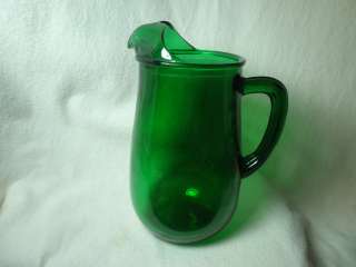 Vintage Hunter Green Depression Glass Water Pitcher with Handle  
