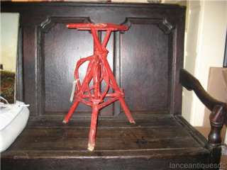 Antique Adirondack Twig Plant Stand Table Red Paint Tramp Art Folk Art 