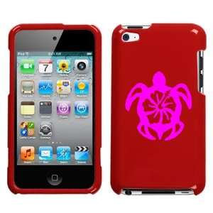 APPLE IPOD TOUCH ITOUCH 4 4TH PINK TURTLE ON A RED HARD CASE COVER