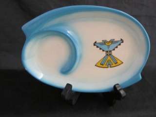 Vtg Mid Century CA SIMS Pottery Aqua Snack Set of 8  