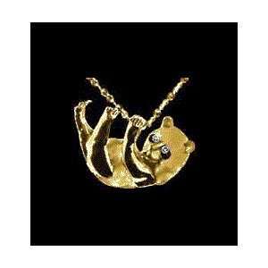   Gold Panda Bear Pendant with Diamond Eyes/14kt yellow gold Jewelry