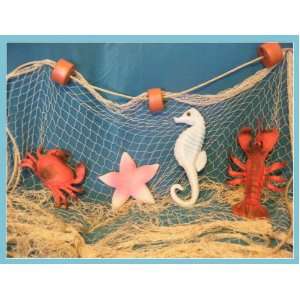 15 X 8 Ft TAN Fish NET with Floats, Lobster, Crab, Starfish and 