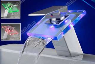 RGB Square LED Light Waterfall Faucet Mixer Tap Kitchen  