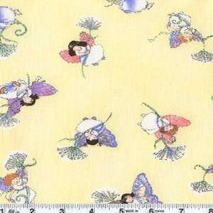  45 Wide Garden Fairy Dance Yellow Fabric By The Yard 