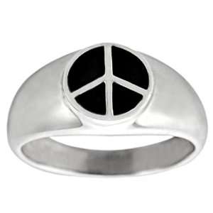  [AZ] Sterling Silver Womens Debossed Peace Sign Ring 