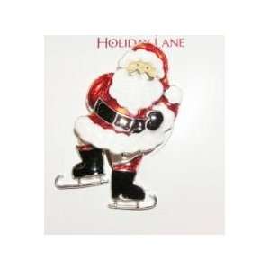   Holiday Santa on Ice Skates Brooch Pin Jewelry