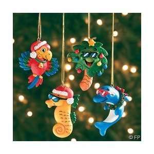 12 TROPICAL Resin CHRISTMAS TREE Ornaments/LUAU Theme/PARROT/DOLPHIN 