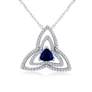 Trillion Cut Sapphire & Diamond Pendant In White Gold