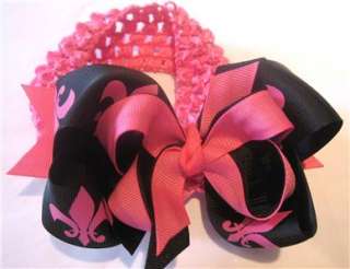 Fleur De Lis Pink Black Hair Bow Headband or Clip Girls  