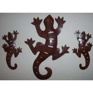  Handcrafted * Set Of 3 * Gecko   Lizard * Large Metal Wall 