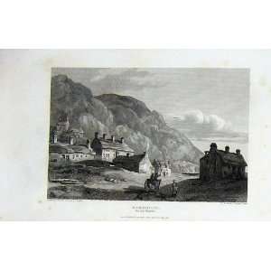 North Wales View Barmouth Town Mountains Engraving 