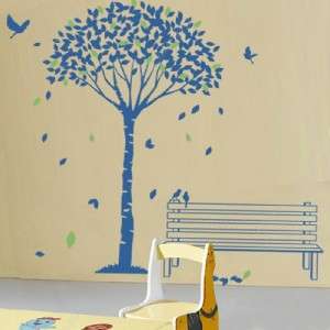 Tree and falling leaves removable vinyl art wall decals  