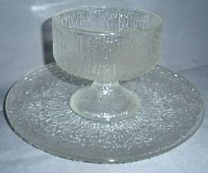 TREE BARK CRYSTAL ICE JEANNETTE GLASS VINTAGE SHERBETS W PLATES 