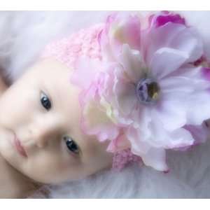 Baby Headband Pink With White And Pink Peony Flower