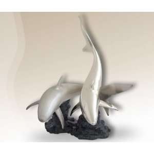 Shark Pair Silver Plated Sculpture 
