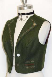 BAVARIA LODEN ~ WOOL GREEN Women German EMBROIDERED Trachten Dress 