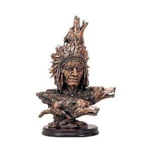 Traditional Indian with Wolves Sculpture   Copper Finish   15.5 Tall 