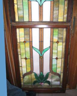 SET antique STAINED GLASS Windows (A) ART NOUVEAU needs a little TLC 
