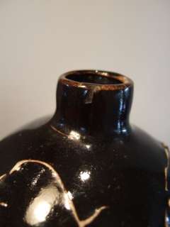 DELIGHTFUL 9 Antique BLACK GLAZED PORCELAIN Double GOURD VASE with 