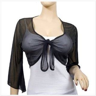 Plus Size MidNight Black Sheer Front Tie Bolero Shrug Top by eVogues 