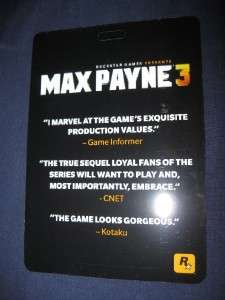 NEW MAX PAYNE 3 GAME PROMO ADVERTISMENT TAG 5 X 3 1/2  
