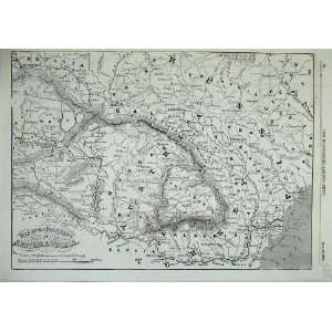   Map Frontiers Austria Russia Roads Railway Towns 1856