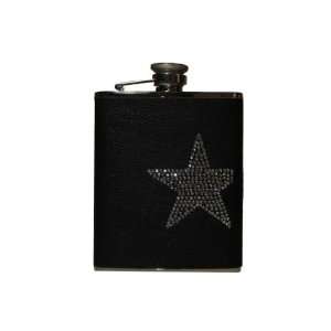  BBI Black Leather Rhinestone Star Flask