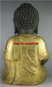 Chinese old gilt bronze carved buddha hold tower statue  
