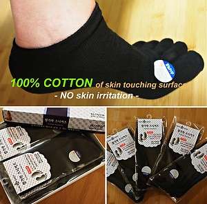 5PRS BLACK 100% COTTON on Skin Touch Mens Womens LOW CUT Five Toe 