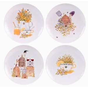 Gift Set of 4 Honey Bee & Beehives Dessert Plates, 8.5 Inches, 4 