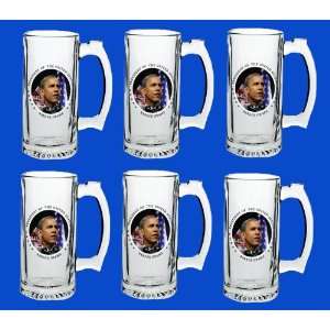Set Of 6 Barack Obama Commemorative Beer Mug Glasses Steins   In Stock 