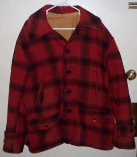 Vintage Woolrich Mens 100% Wool Red & Black Plaid Hunting Jacket Coat 