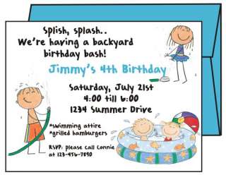 Backyard WATER FUN Custom Birthday Party Invitations  