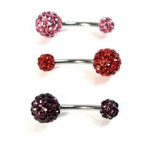 Belly Ring Swarovski Crystal Belly Button Rings (3 Pack)14g Red/Pink 