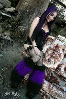 Tone Furry Leg Warmers Black Purple Cyber Rave Goth  