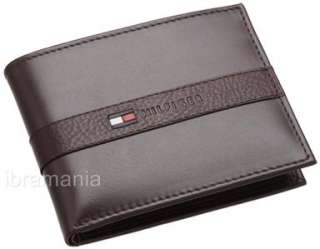 NEW TOMMY HILFIGER LEATHER PASSCASE BROWN CARD BILLFOLD WALLET 